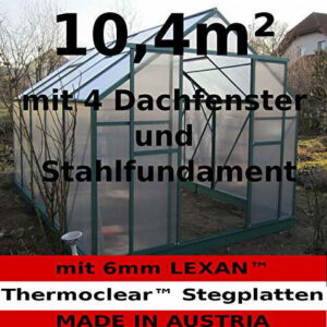 10,4m² PROFI ALU Gewächshaus Glashaus Treibhaus inkl. Stahlfundament u. 4 Fenster, mit 6mm Hohlkammerstegplatten - (Platten MADE IN AUSTRIA/EU) von AS-S - 1
