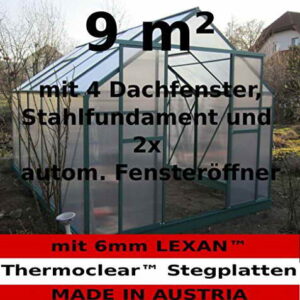 9m² PROFI ALU Gewächshaus Glashaus Treibhaus inkl. Stahlfundament u. 4 Fenster, mit 6mm Hohlkammerstegplatten - (Platten MADE IN AUSTRIA) inkl. 2 autom. Fensteröffner von AS-S - 1