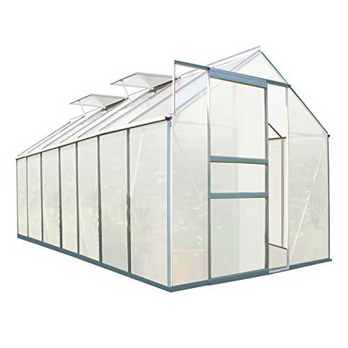 Zelsius - Aluminium Gewächshaus, Garten Treibhaus in verschiedenen Größen, mit Hohlkammerstegplatten, wahlweise mit Stahl-Fundament-Rahmen (190 x 430 cm - 6 mm Platten, ohne Fundament) - 1