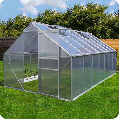 Aluminium Gewächshaus mit Fundament verschiedene Modelle Treibhaus Garten Pflanzenhaus Alu Tomatenhaus (250x430, Silber) - 