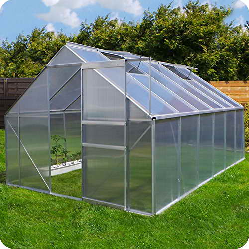Aluminium Gewächshaus mit Fundament verschiedene Modelle Treibhaus Garten Pflanzenhaus Alu Tomatenhaus (250x370, Silber) - 