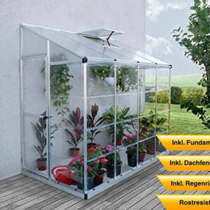 Palram Aluminium Anlehngewächshaus Gartenhaus Lean To 8x4 Silber // 244x124,5x225 cm (LxBxH); Treibhaus & Tomatenhaus zur Aufzucht -